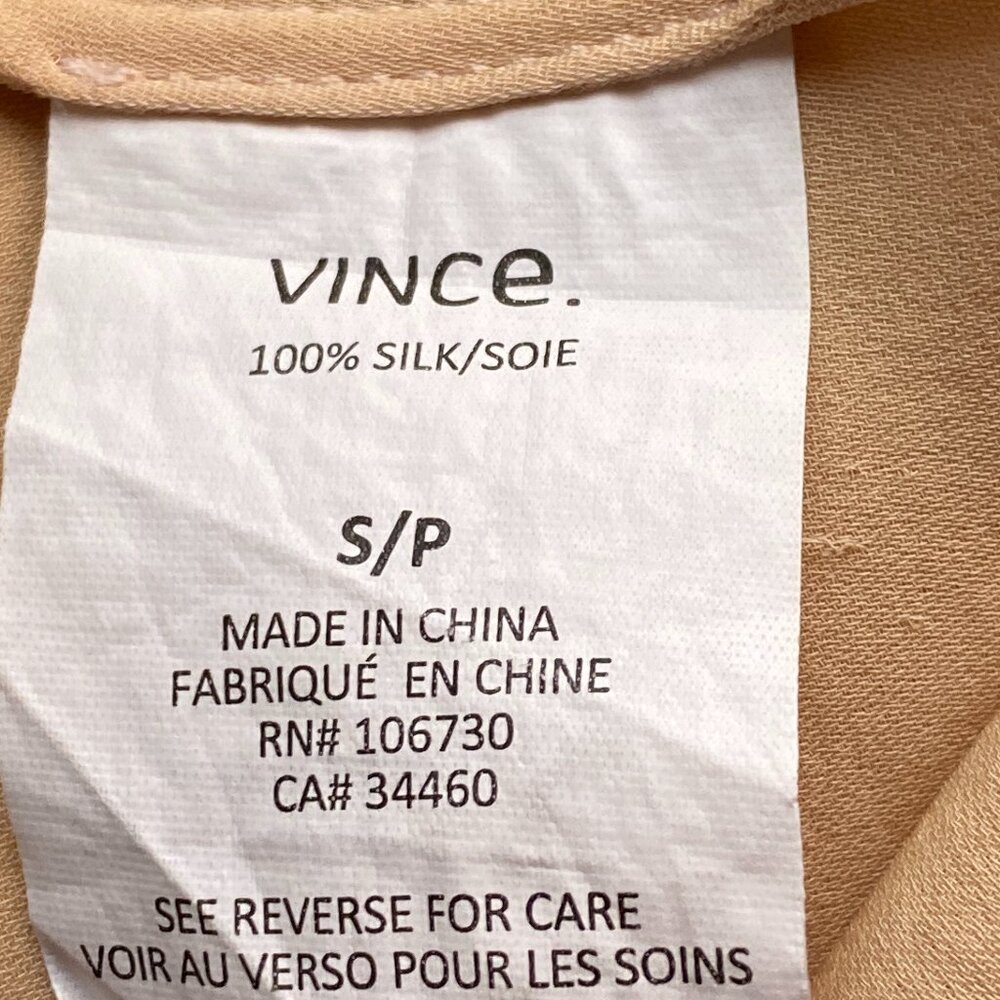 Vince Silk Sz S Relaxed Blouse Snap Up Dolman Short Sleeve Beige - Picture 7 of 9